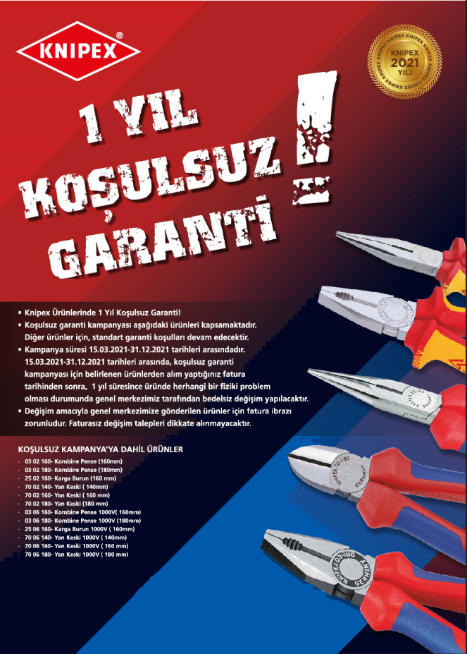 Knıpex Ürünlerinde 1 Yıl Koşulsuz Garanti